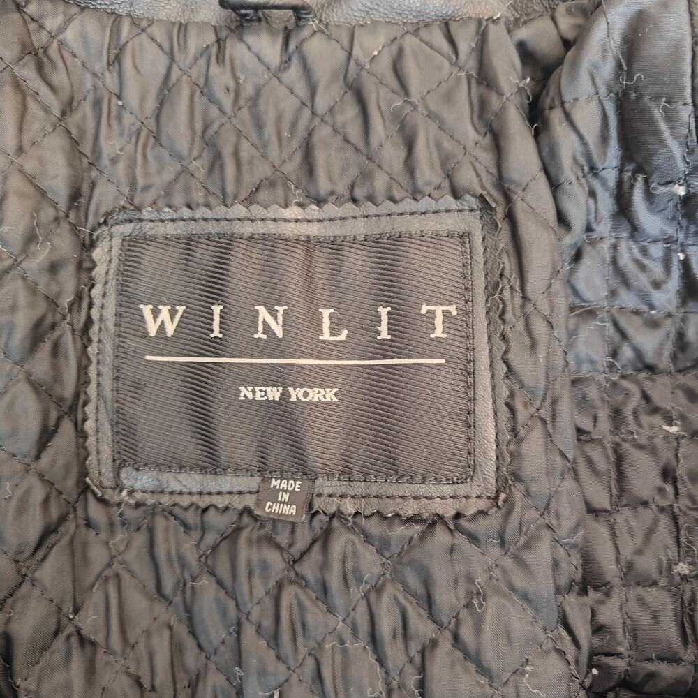 Winlit NY Genuine Leather Car Coat Black Button Front Jacket (Vintage/90s) - Picture 3 of 9